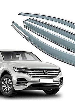Дефлекторы окон ветровики volkswagen touareg 2018- з хром молдингом