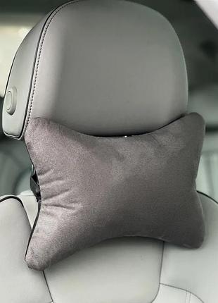 Подушка подголовник под шею, 250х170мм, велюр темно-серые,