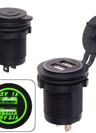 Автомобільний врізний зарядний пристрій 2 usb 12-24 v врізний у планку