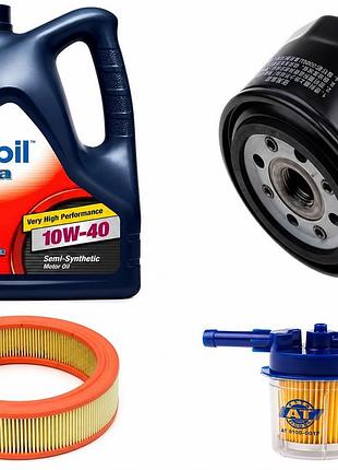 Комплект для замены масла mobil 10w-40 4 в 1 ваз 2101, 2102, 2103, 2104, 2105, 2106, 2107. 2121