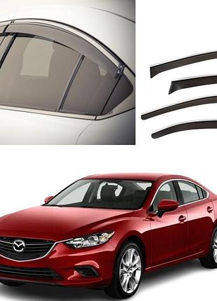 Дефлекторы окон ветровики для mazda 6 седан 2012-> (скотч) topvisor c хром молдингом