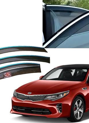 Дефлекторы окон ветровики для kia optima / k5 2015-2020 (скотч) topvisor c хром молдингом