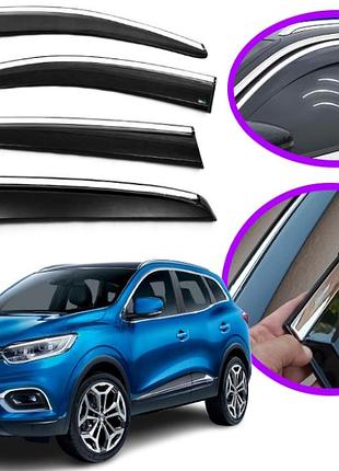 Дефлекторы окон ветровики для renault kadjar 2015-2022 (скотч) sunplex c хром молдингом