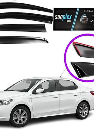 Дефлектори вікон вітровики для peugeot 301 седан 2012-2022 (скотч) sunplex