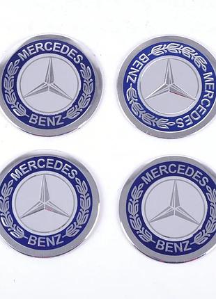 Наклейка емблема на колесный колпак или диск d 60 мм mercedes синяя 4 шт