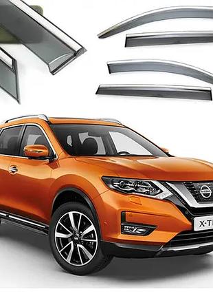 Дефлектори вікон вітровики для nissan x-trail / rogue (t32) 2014- хром молдинг з неіржавкої сталі 3d