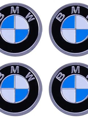 Наклейка емблема на колесный колпак или диск d 90 мм bmw черная (4шт)