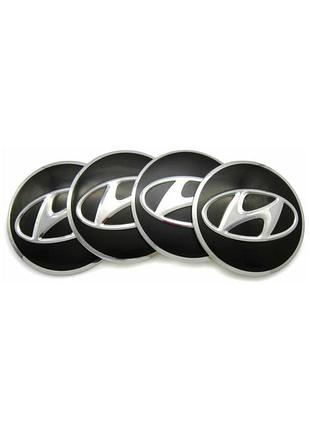 Наклейка емблема на колесный колпак или диск d 90 мм hyundai черная (4шт)
