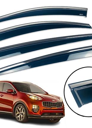 Дефлектори вікон вітровики для kia sportage iv 2015-2021 (скотч) topvisor з хром молдингом