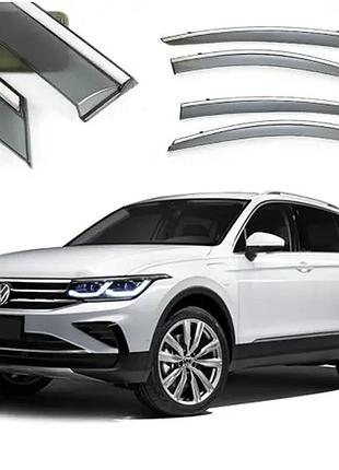 Дефлектори вікон вітровики volkswagen tiguan 2015 -> (скотч) topvisor з хромом молдингом