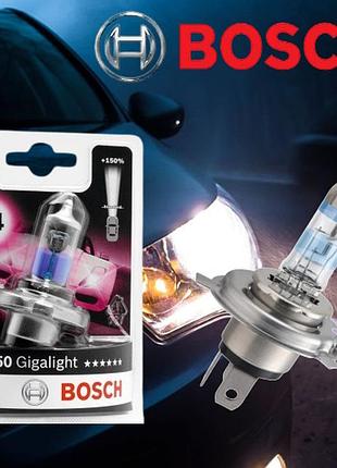 Галогенная лампа bosch gigalight h4 12v 60/55 (43) + 150% блистер
