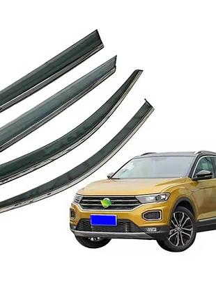 Дефлекторы окон для volkswagen t-roc 2017-2025 (комплект 4 шт, с хром-молдингом) 🚙