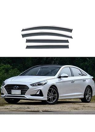 Дефлекторы окон ветровики hyundai sonata 2014-2019 (lf) (скотч) topvisor c хром молдингом