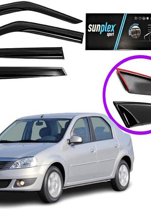 Дефлекторы окон ветровики для renault logan i седан 2004-2013 (скотч) sunplex