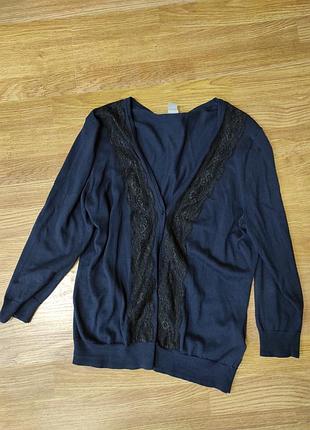 Брендовая, стильная кофта, кардиган с кружевом, на пуговицах