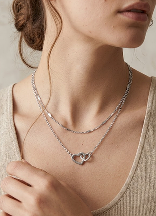 Цепочка двойная с сердцами нержавеющая сталь stainless steel