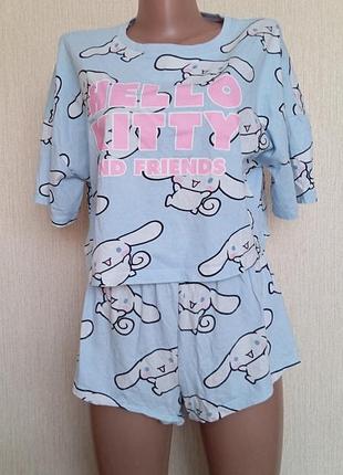 Мультяшная голубая пижама hello kitty, размер s-m