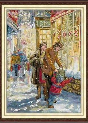 Набір для вишивання за нанесеною на канву схемою “the family before christmas”.aida 14ct printed , 38*50 см