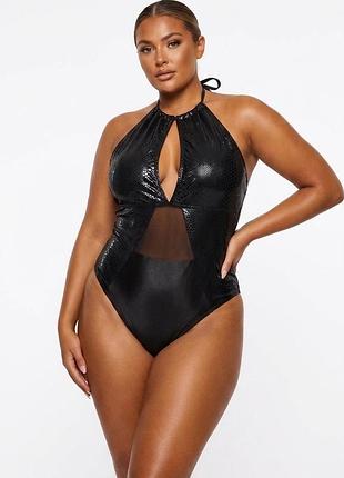 Слитный черный купальник имитация питон батал shein 3xl