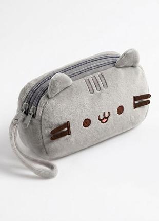 Плюшевий пенал косметичка pusheen litzy ⬩ котик, 2 відділення, 180×120 мм ⬩ сірий