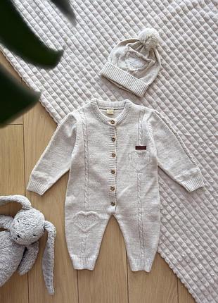 Шикарний вʼязаний костюмчик з шапочкою 1-3 міс