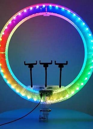 Кільцева світлодіодна лампа led ljj-56 56см 22" rgb з пультом, три тримачі для телефонів
