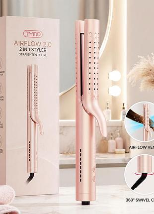 Плойка-стайлер 2 в 1 tymo airflow 2.0 rose gold: випрямляч та бігуді, іонізація, 5 режимів, титанове покриття