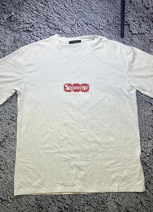 Хлопкова футболка чоловіча louis vuitton x supreme біла xl box logo