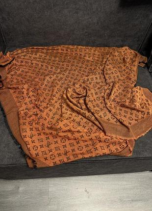 Шарф хустка палантин помаранчевый louis vuitton монограма шовк вовна