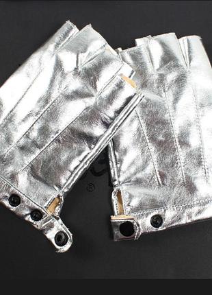 Рукавички безпалі шкіряні gloves унісекс xl сріблястий 03581