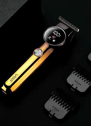 Триммер для стрижки волос и бороды vgr v-989 аккумуляторный li-ion 180 минут 4 насадки usb желтый нержавеющая сталь