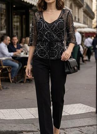 Блузка прозора у сіточку вишита бісером у стилі topshop