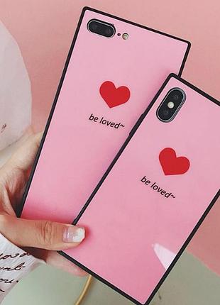Силіконовий глянцевий чохол з сердечком для iphone 7, 8 рожевий
