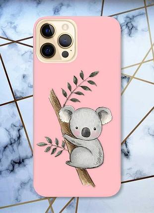 Матовый чехол с розовыми боками на apple iphone 12 pro max :: коала (принт 132)