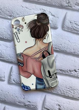 Чохол з потовщеними кутками на iphone xr об’ємний дизайн дівчина з рюкзаком принт 30