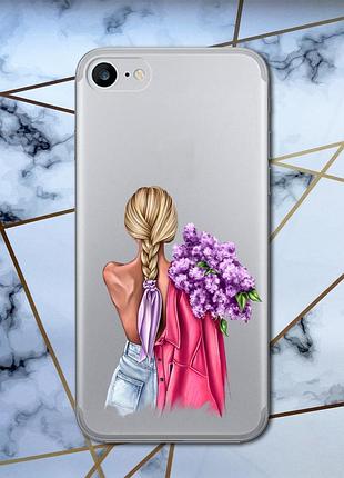Прозрачный чехол для iphone 7, 8 :: девушка с сиренью (принт 7)