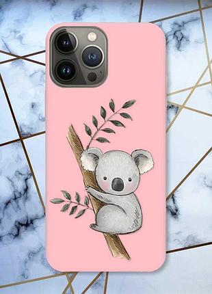 Матовий чохол з рожевими боками на apple iphone 13 pro :: коала (принт 132)