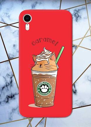 Матовый чехол с красными боками на apple iphone xr :: капучино котик (принт 97)