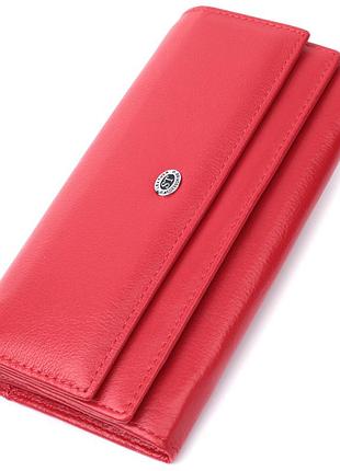 Вместительный женский кошелек с двумя клапанами из натуральной кожи st leather 22695 красный