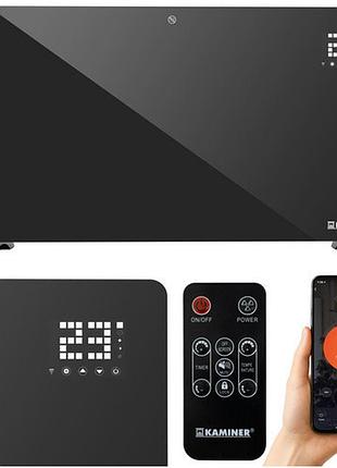 Электрообогреватель стеклянный zelva kaminer 26572 2500 вт с управлением через wi-fi и пультом черный