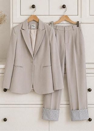 Косьюм бежевий класичний піджак жакет брюки zara bershka h&m