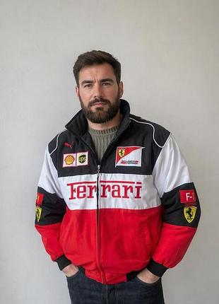 Куртка бомбер ferrari scuderia f1 racing team jacket red white black embroidered bomber size xl