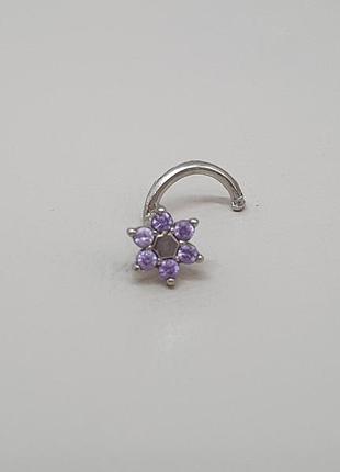 Серебряная серьга-пирсинг в нос с фианитами. 8182434р фиолетовый