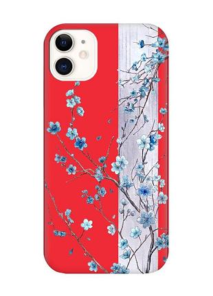 Матовый красный чехол на apple iphone 11 (6.1) цветущая сакура (принт 422)