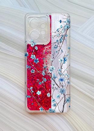 Чехол с плавающими розовыми блестками на xiaomi redmi note 12 4g цветущая сакура (принт 422)