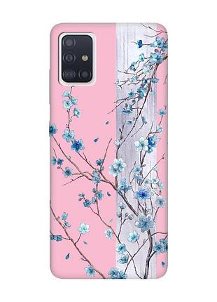 Матовый розовый чехол на samsung galaxy a51 цветущая сакура (принт 422)