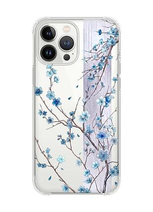 Чехол с утолщёнными углами на iphone 14 pro max цветущая сакура (принт 422)