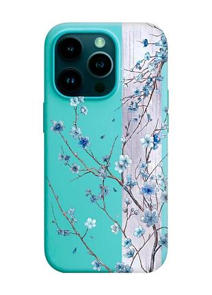 Матовий бірюзовий чохол на apple iphone 14 pro квітуча сакура (принт 422)