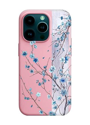 Матовый розовый чехол на apple iphone 14 pro цветущая сакура (принт 422)