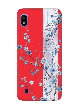 Матовый красный чехол на samsung galaxy а10 (2019) а105 цветущая сакура (принт 422)